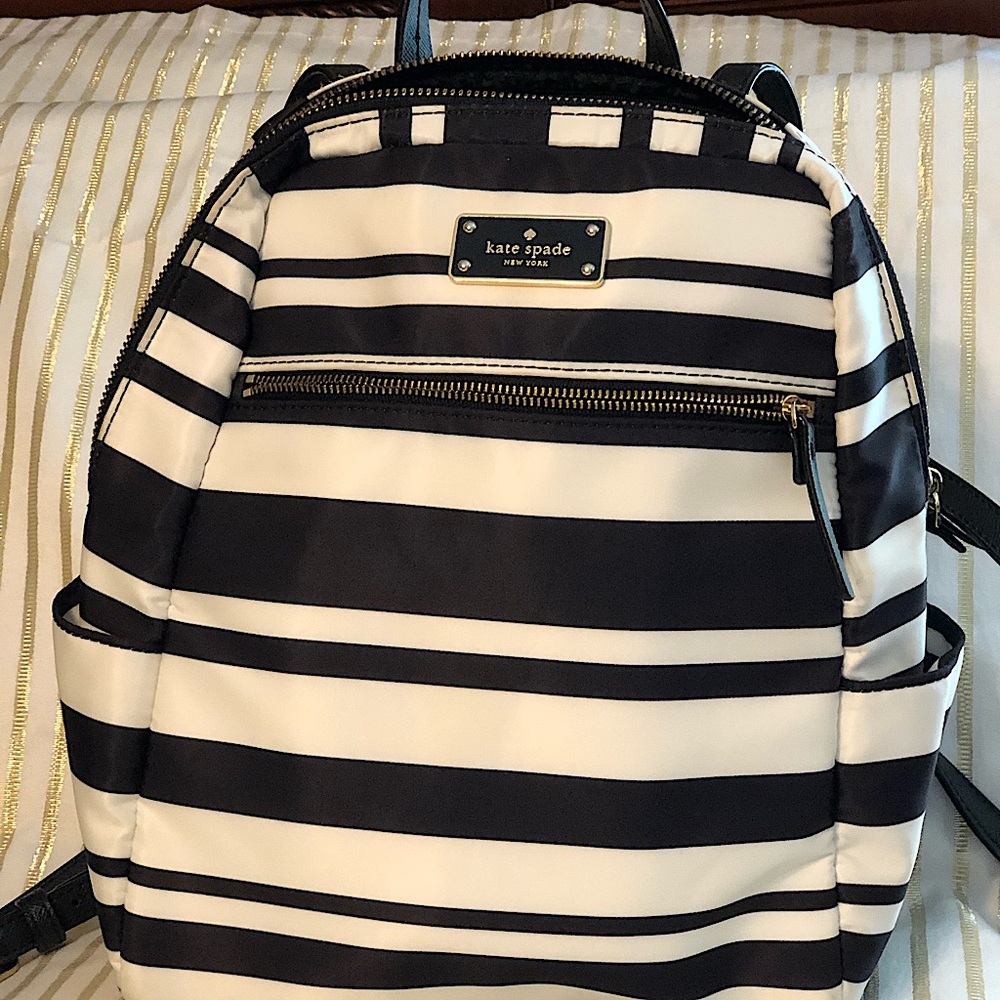 Kate Spade ♠️ Black and White Striped Nylon Backpack